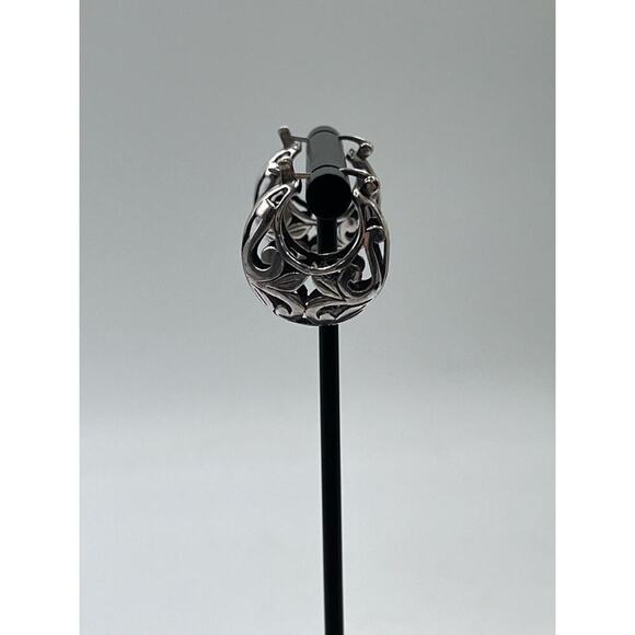 Vintage Sterling Silver Open Cutout Floral Filigree Scrolling Hoop Earrings - Picture 5 of 13